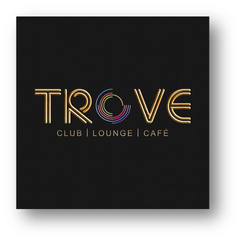 Logo for Trove, a club, lounge, and café, on a black background.