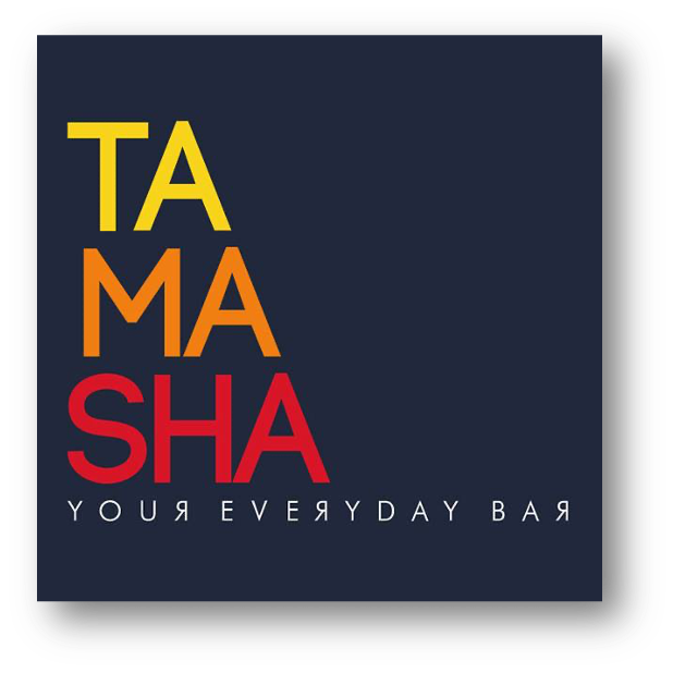 Book cover with the words "TAMASHA" in large, colorful letters and the subtitle "Your Everyday Bar" in white text on a dark background.