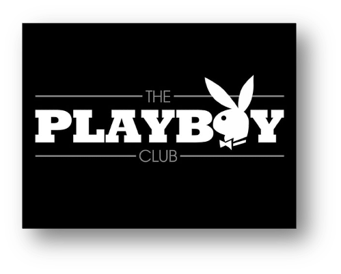 Black background with white text reading "The Playboy Club" and a rabbit head logo.