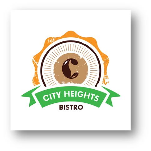 Logo of City Heights Bistro with a coffee cup and a green banner.