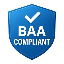 Blue shield icon with a checkmark and the text 'BAA Compliant'