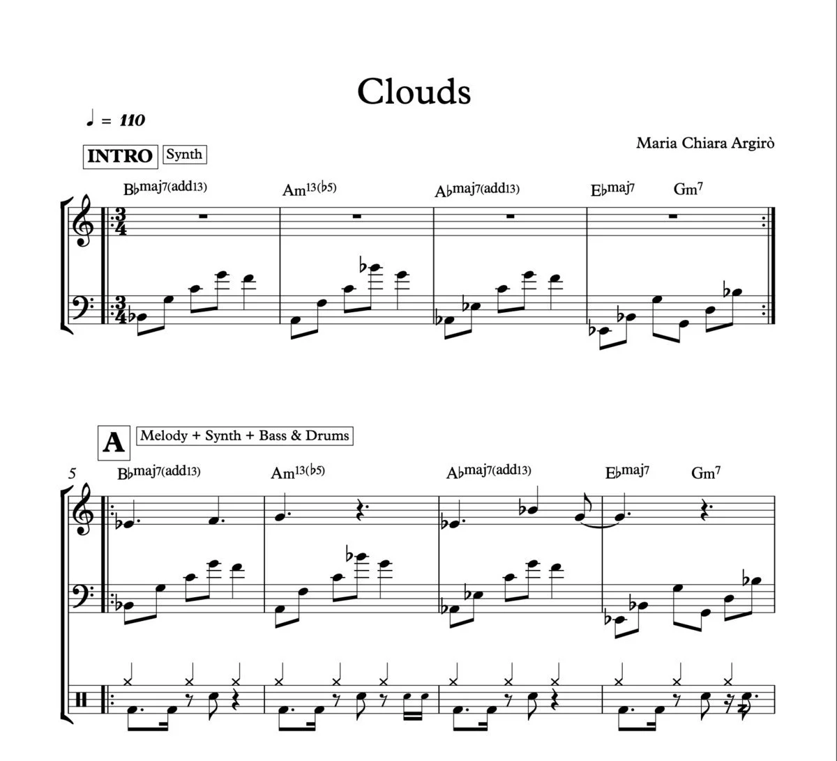 Clouds Music Sheet from Forest City.  Available in Concert Score and in Bb/Eb printed on 120gsm recycled paper.  *Signed copies available upon request*