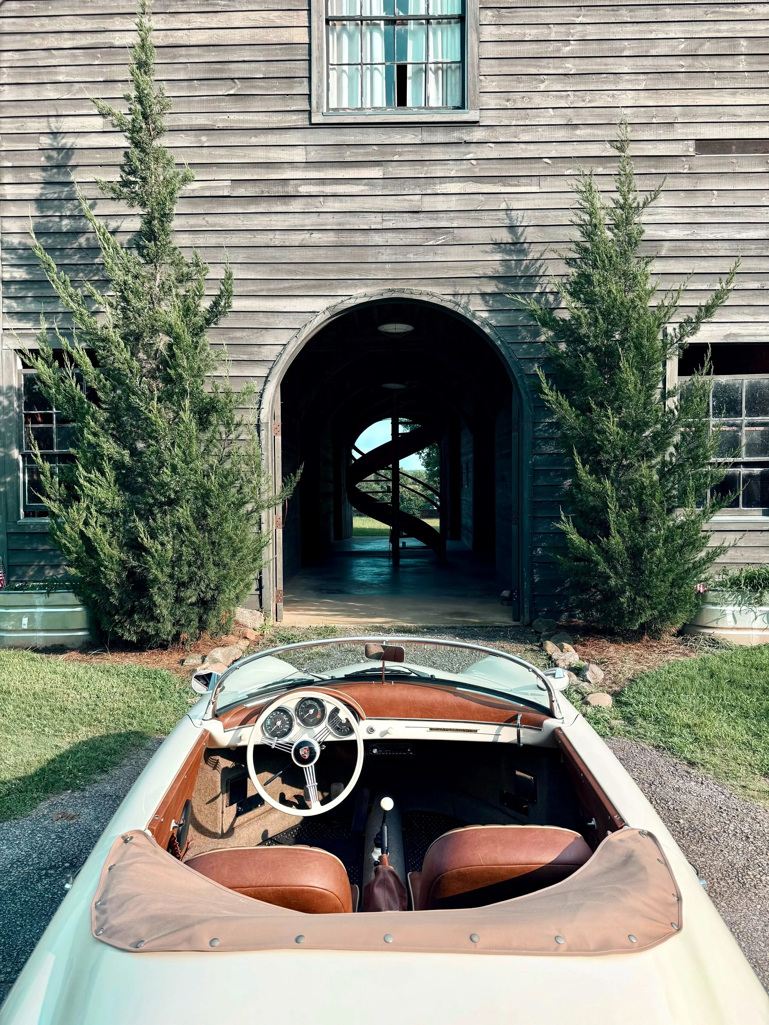 Rear and view of vintage Porsche convertible leather interior