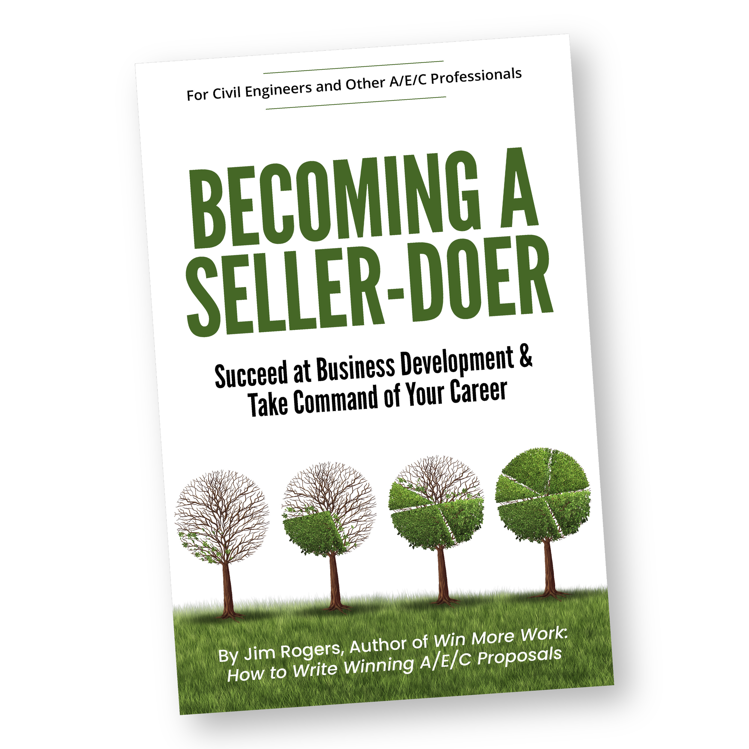 Book cover titled 'Becoming a Seller-Doer' with images of trees at different stages of growth on a grassy background.