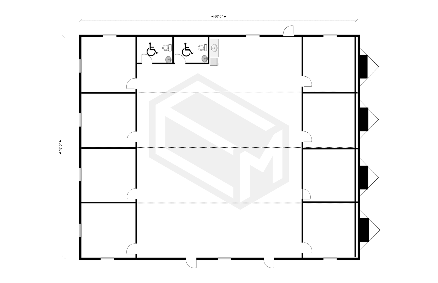 48 by 60 multi-section modular building floor plan