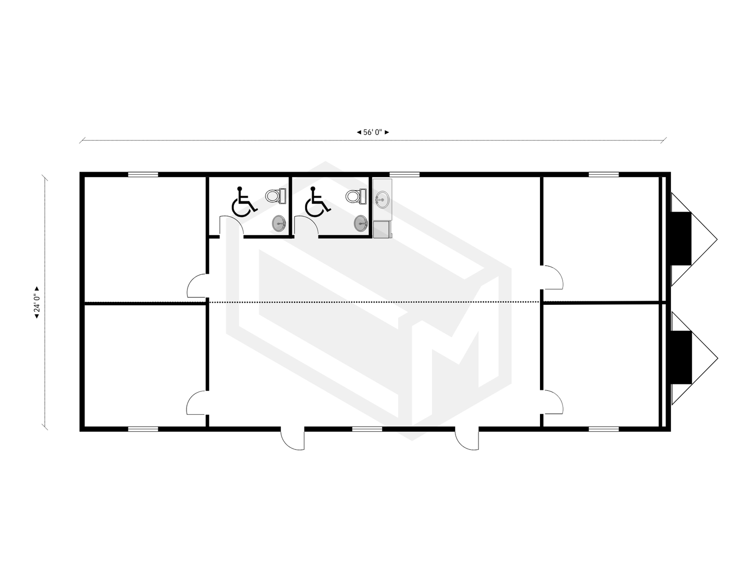 24 by 56 double-wide modular office floor plan