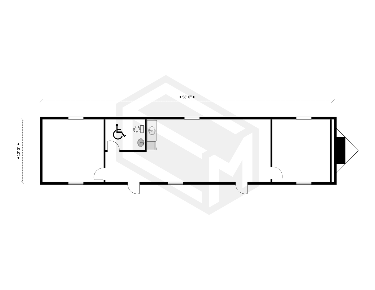 12 by 56 single-wide modular office floor plan