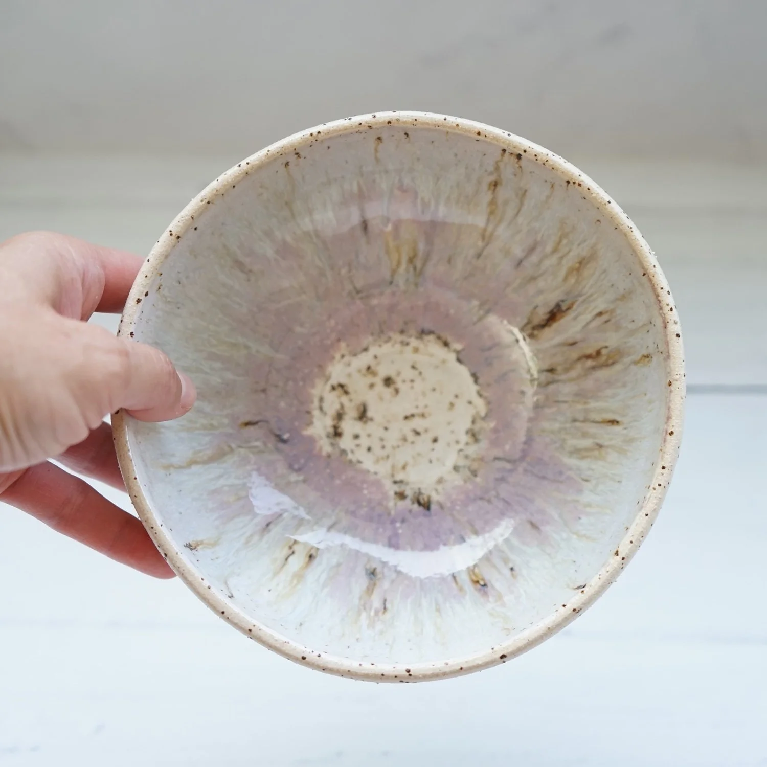 Handmade Ceramic Breakfast Bowl – Cream and Lavender Reactive Glaze