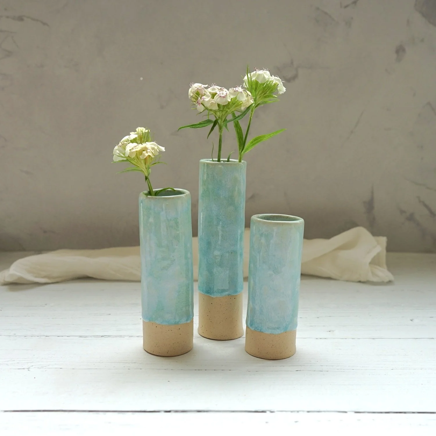 Stoneware Cylinder Posy Vases- Ocean Glaze