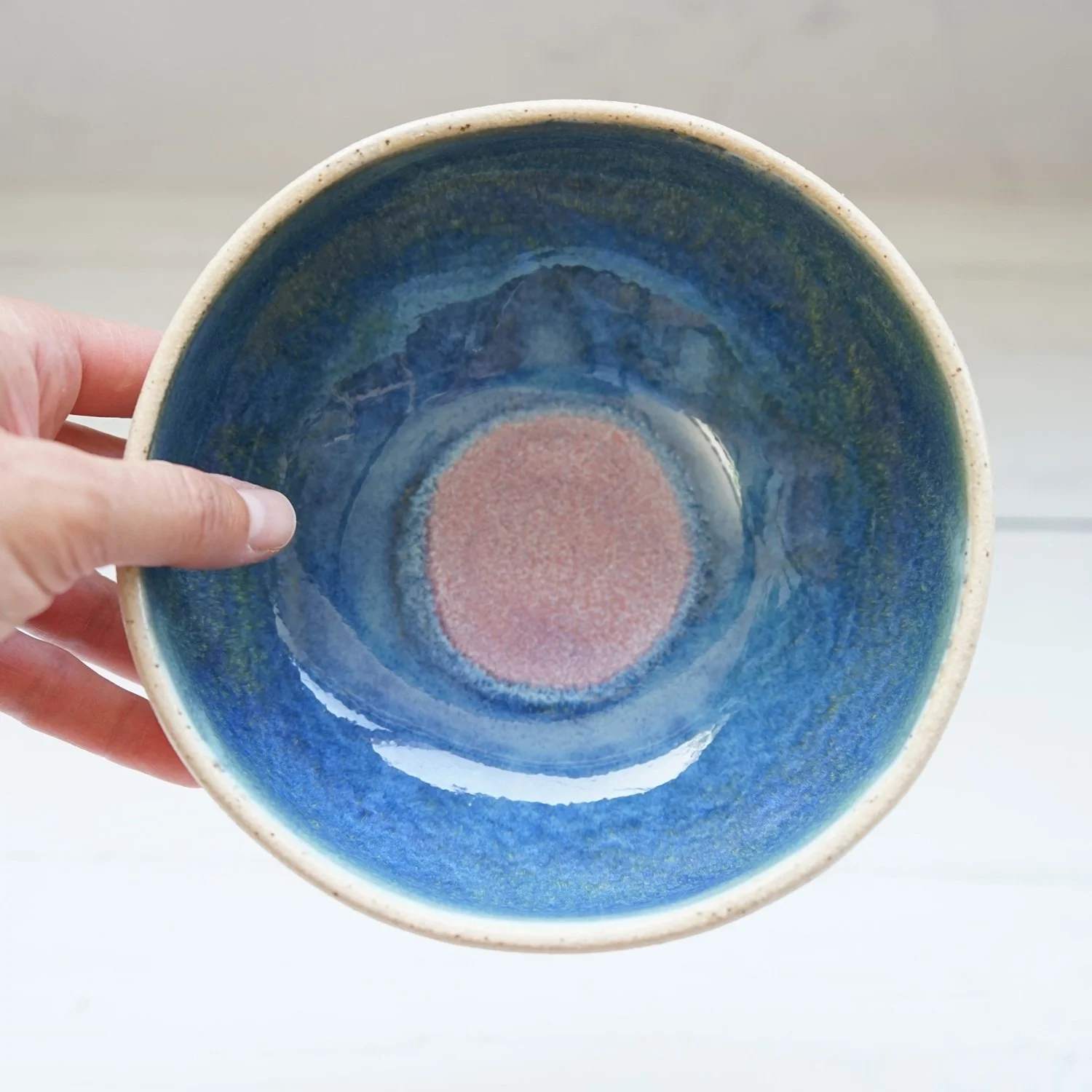 Handmade Ceramic Serving Bowl – Ocean Blue and Pink Glaze