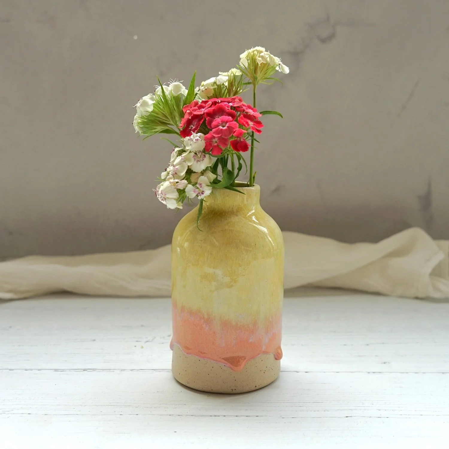 Handmade Ceramic Small Vase in Yellow and Peach Glaze