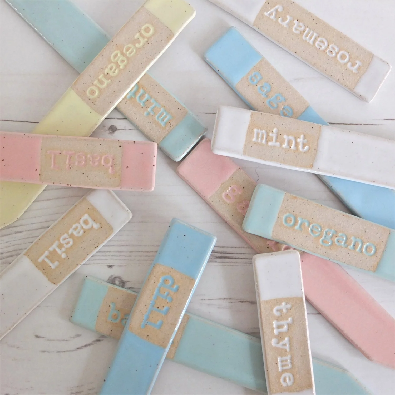 Handmade Ceramic Herb Markers Set of 3 – Personalised Pastel Plant Labels