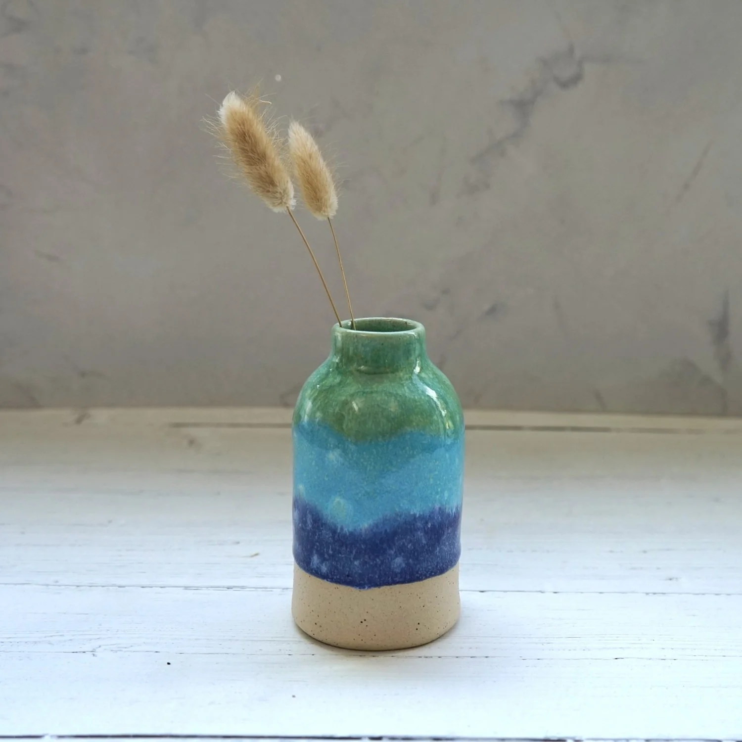 Handmade Ceramic Cylinder Bud Vase – Ocean Landscape Glaze