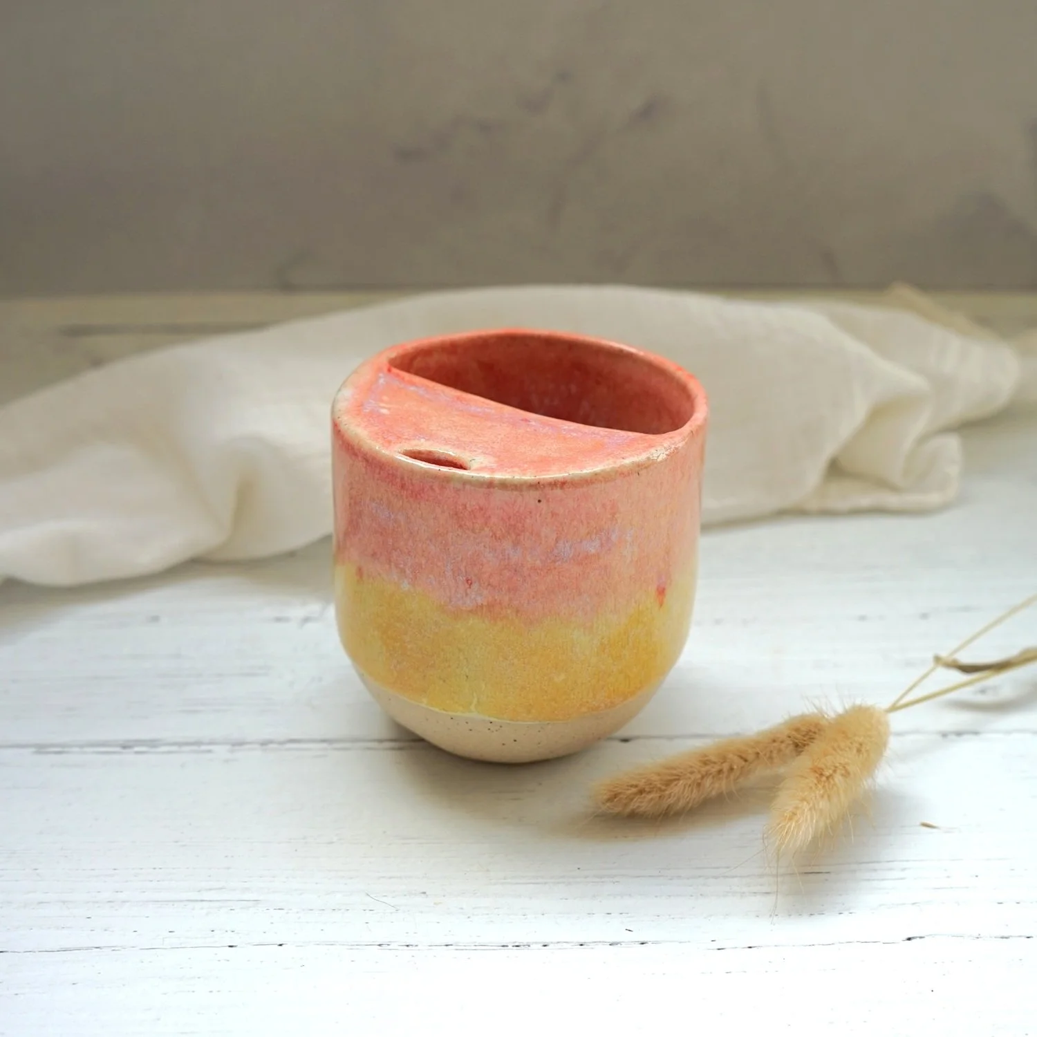 Handmade Ceramic Travel Cup – Peach and Yellow Sunset Glaze