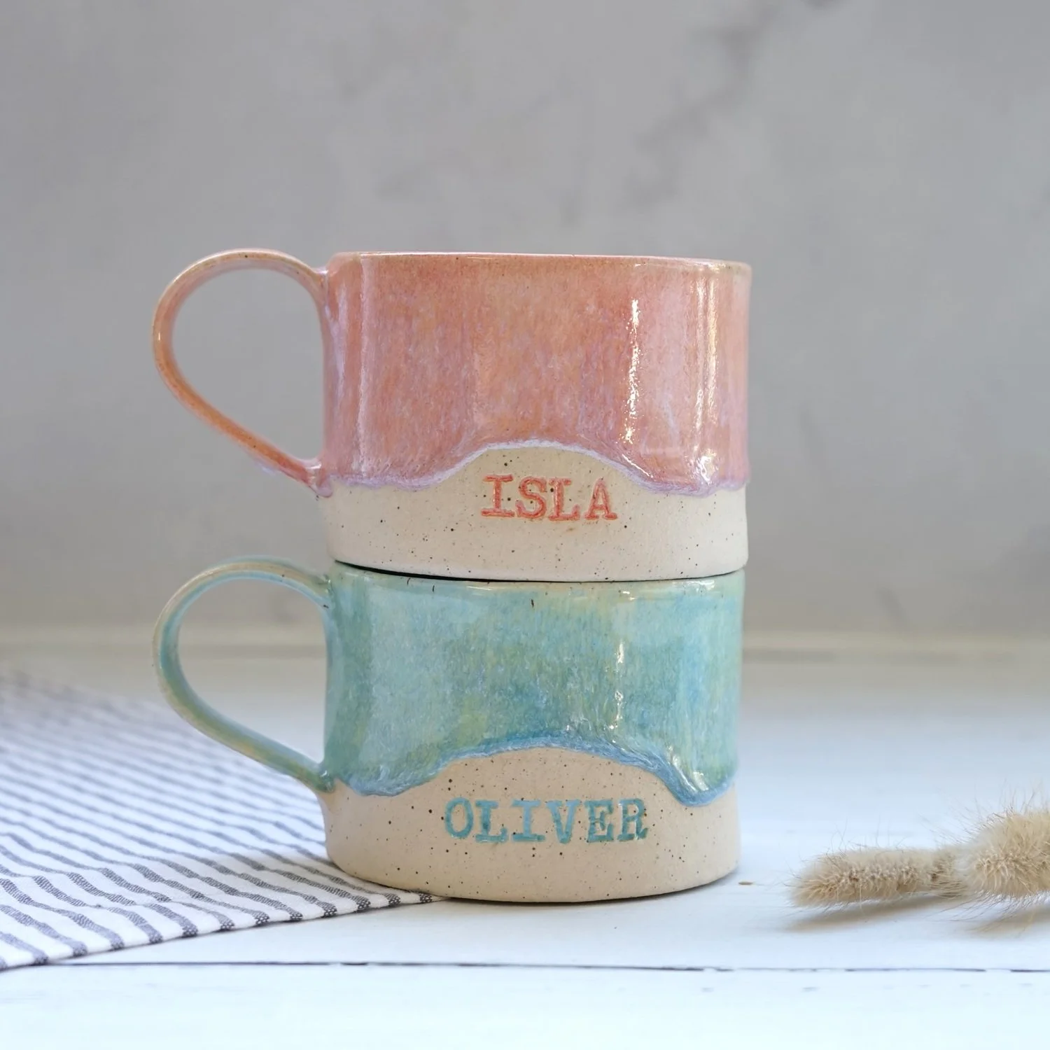 Personalised Ceramic Name Mug – Custom Hand-Stamped Stoneware Cup