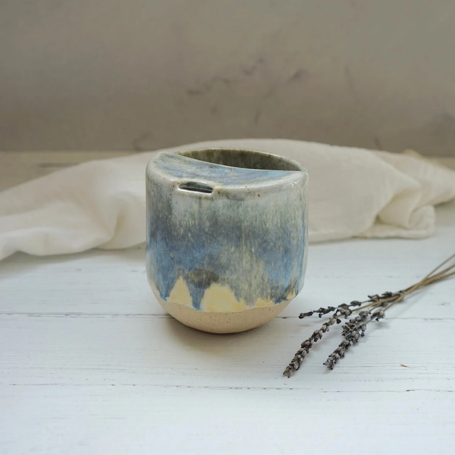 Handmade Ceramic Travel Cup – Ocean Horizon Drip Glaze