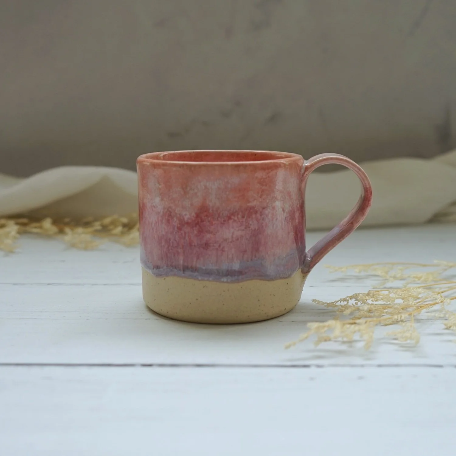 Handmade Ceramic Coffee Mug – Pink and Lavender Berry Drip Glaze