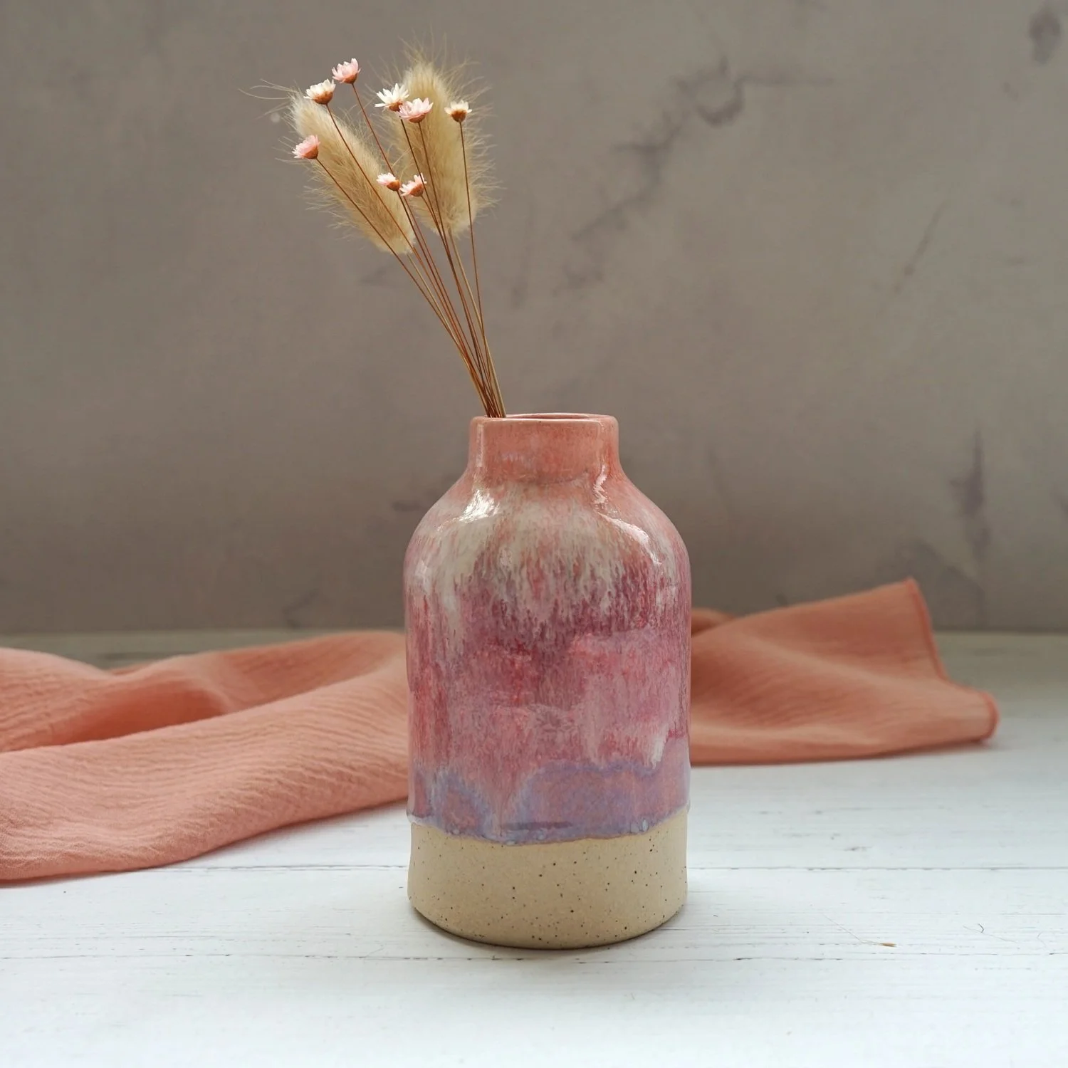 Handmade Ceramic Bud Vase – Pink and Purple Drip Glaze