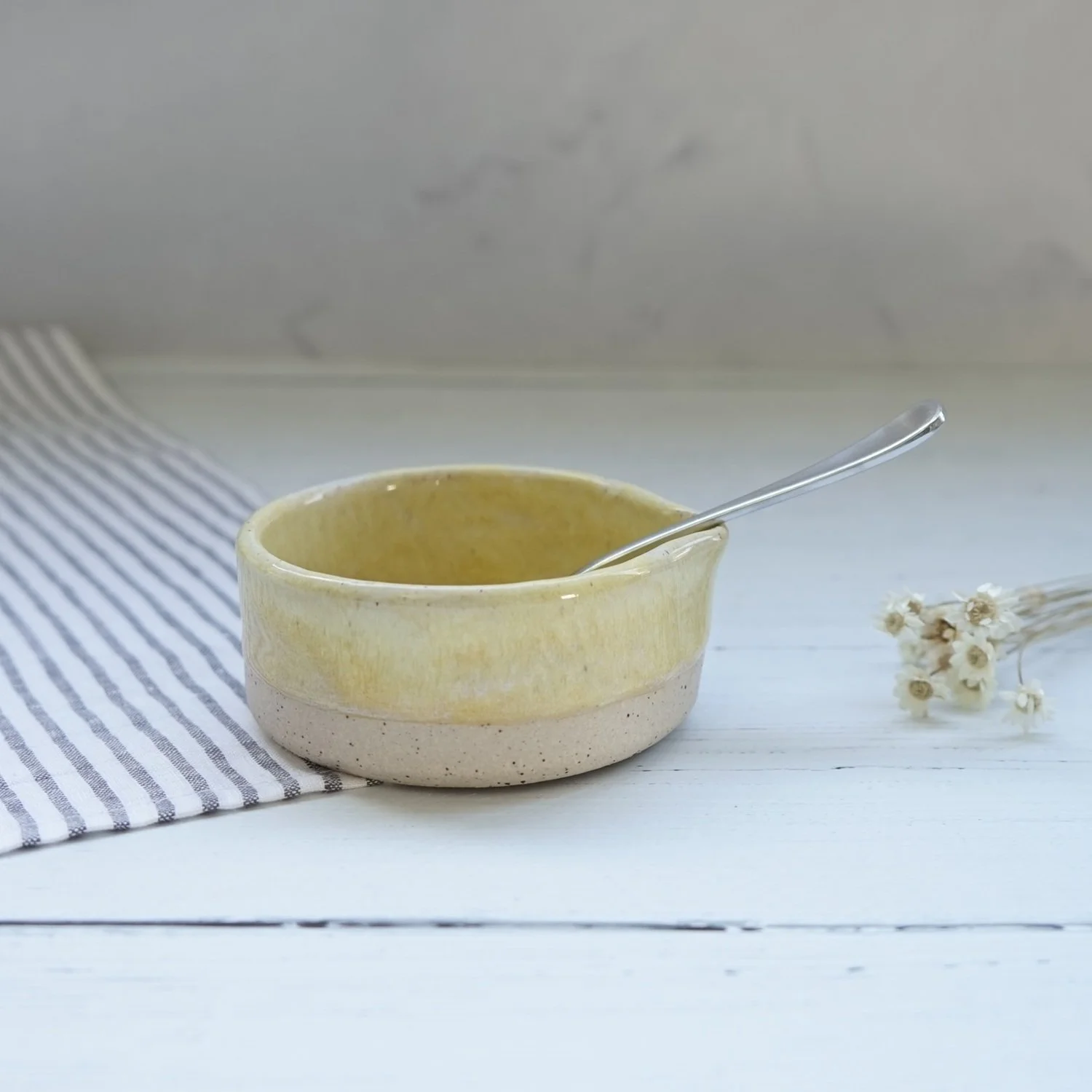 Handmade Ceramic Teabag Tidy and Spoon Rest – Soft Yellow Glaze