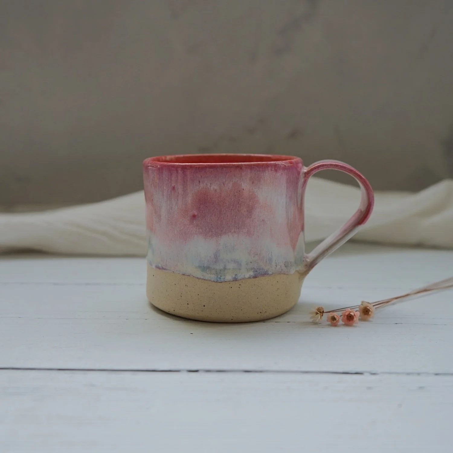 Handmade Ceramic Coffee Mug – Pink and Lavender Berry Drip Glaze