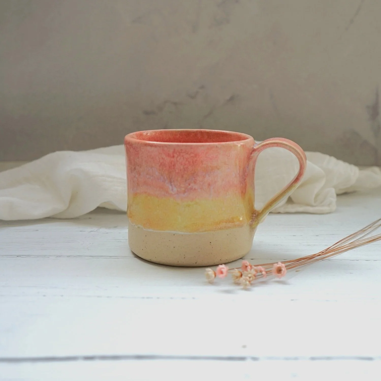 Handmade Ceramic Coffee Mug – Peach and Yellow Sunset Glaze