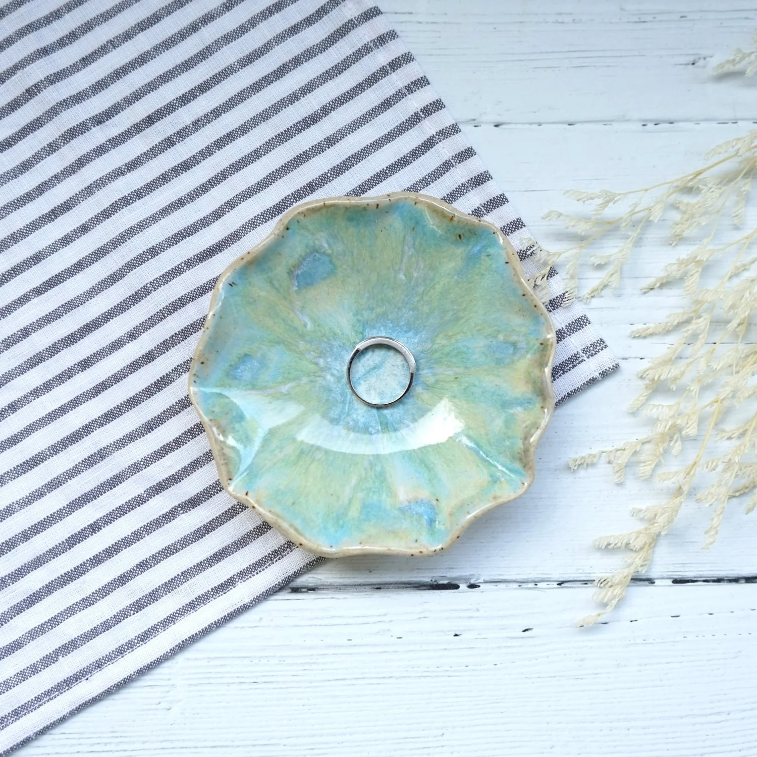 Handmade Ceramic Ring Dish, Turquoise Glaze Pottery Bowl