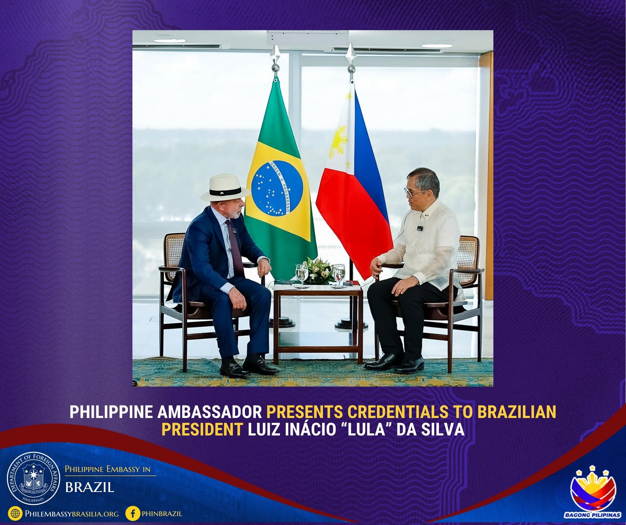 PHILIPPINE AMBASSADOR PRESENTS CREDENTIALS TO BRAZILIAN PRESIDENT LUIZ INÁCIO “LULA” DA SILVA