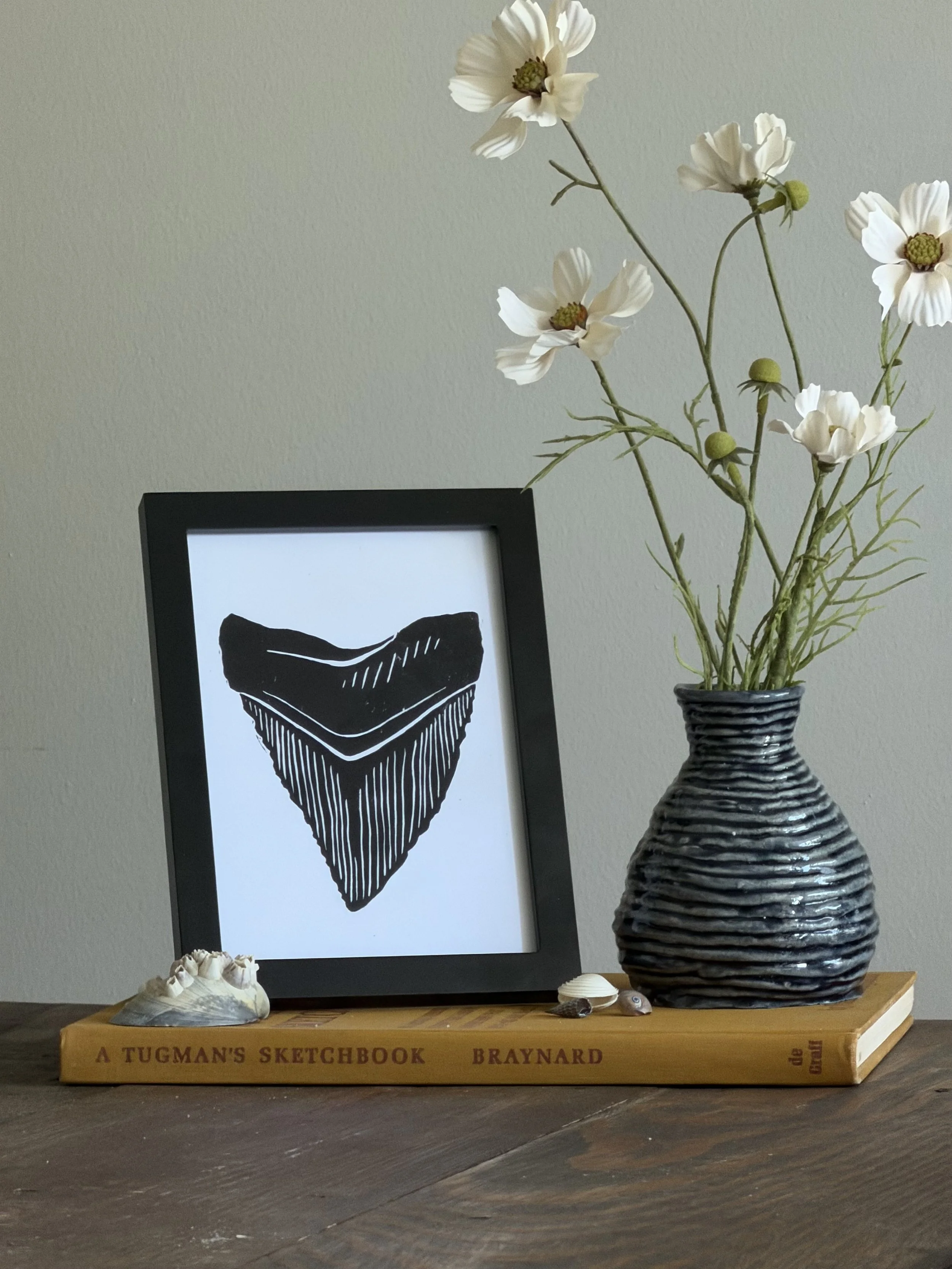 Shark Tooth Linocut Print