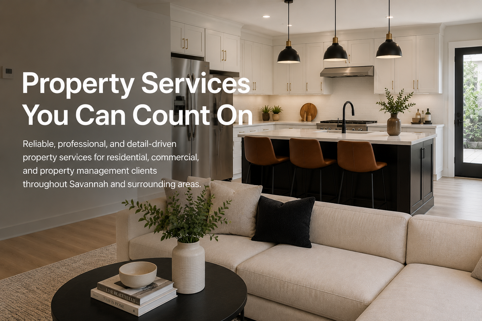 Modern kitchen and living space representing professional property services in Savannah, Georgia.