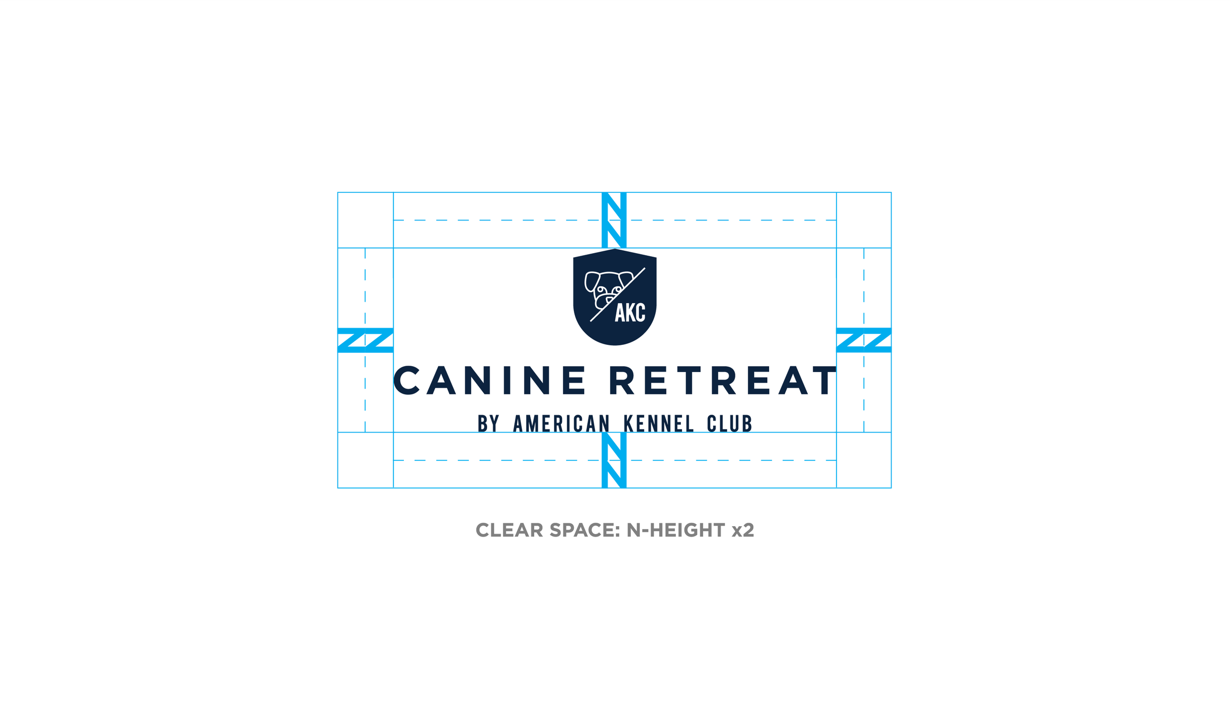 AKC Canine Retreat brand guidelines showing clear-space requirements around the primary logo.