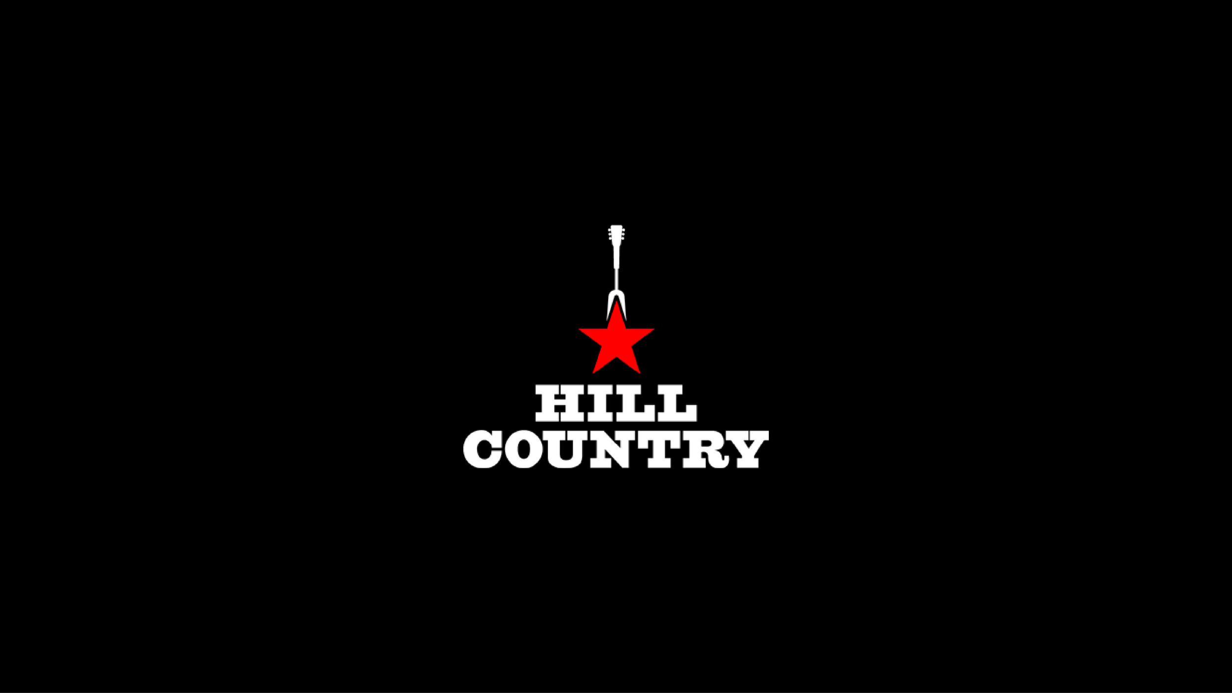 Hill Country wordmark with a red star and guitar emblem on black.