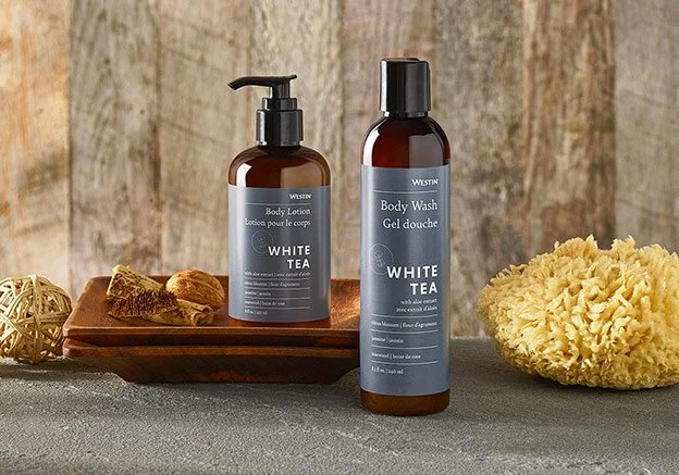 Westin White Tea amenity packaging designed for Westin Hotels & Resorts