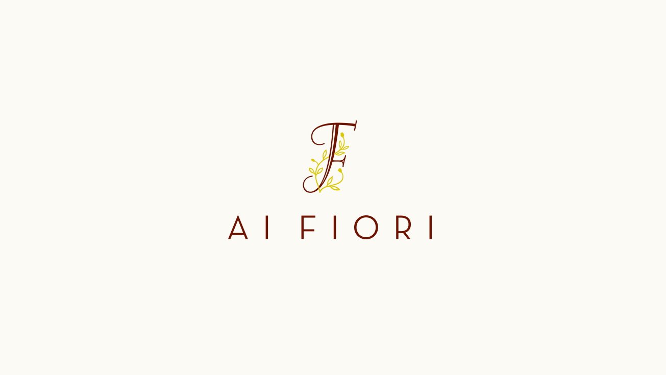 Ai Fiori wordmark with a brown monogram intertwined with green leaves.