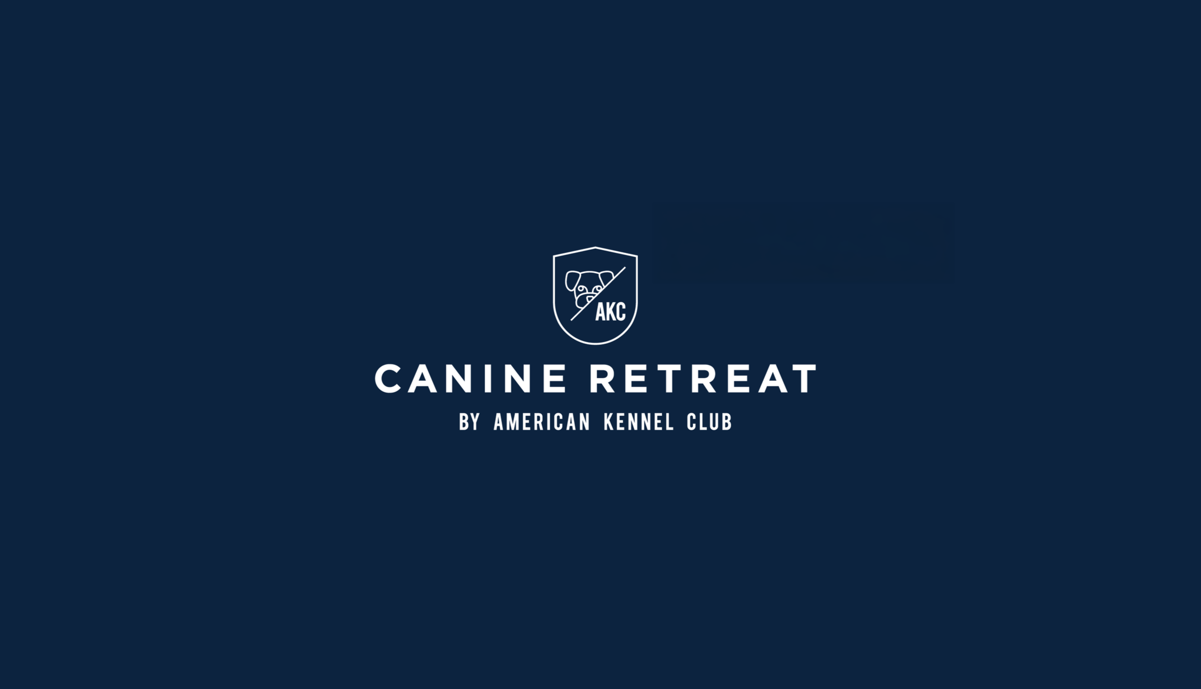 AKC Canine Retreat wordmark and dog shield emblem in white on navy blue.
