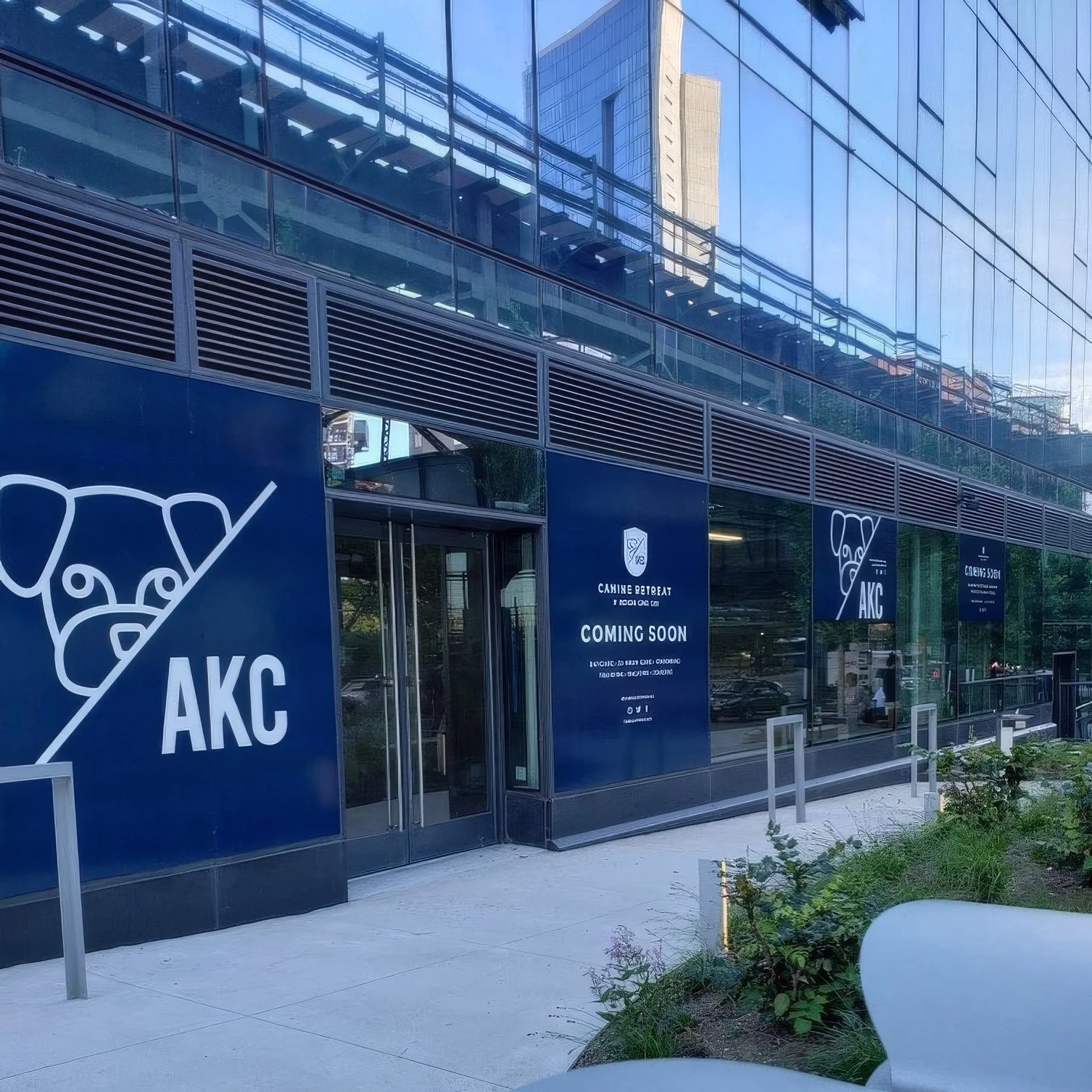 Exterior signage at AKC Canine Retreat in Manhattan.