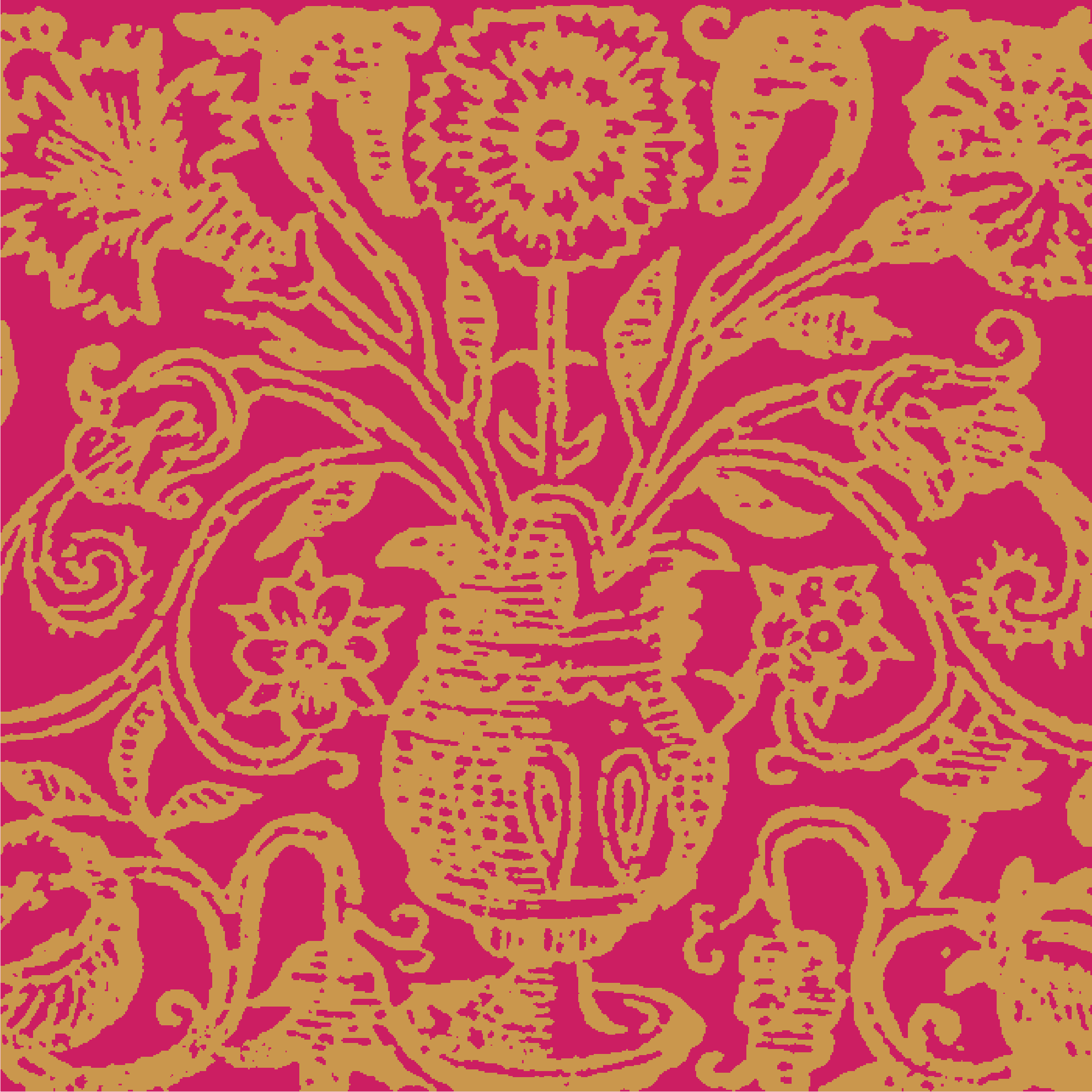 Gold ornamental floral pattern on red from the Ai Fiori identity system.