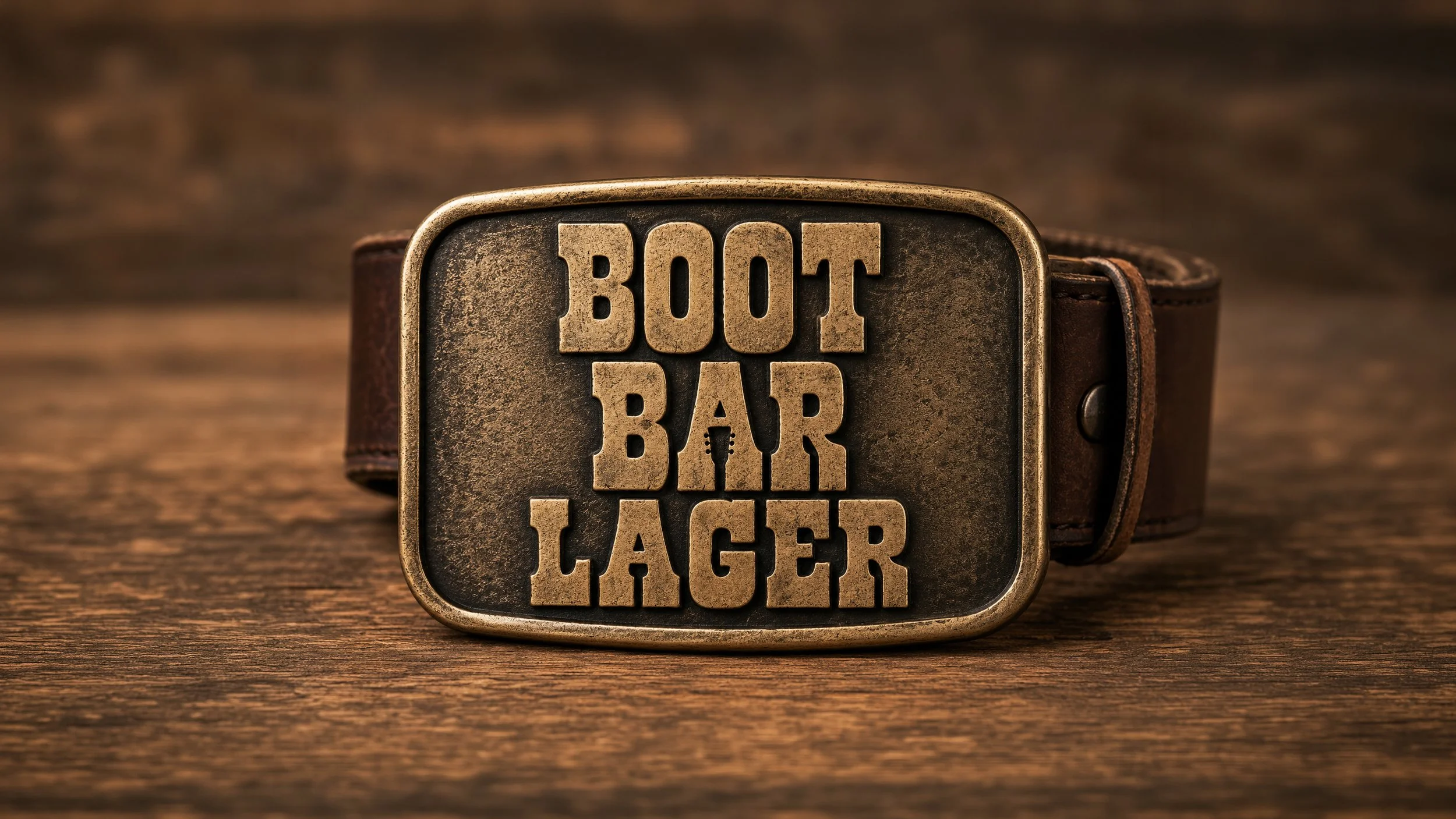 Boot Bar Lager logo applied to a custom western belt buckle.