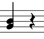 Musical notes on a staff, one eighth note and one quarter note.