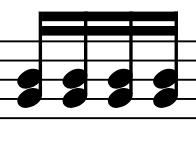 Musical notes on a staff, showing a sequence of quarter notes.