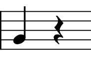 A musical staff with a single dotted quarter note and a double rest.