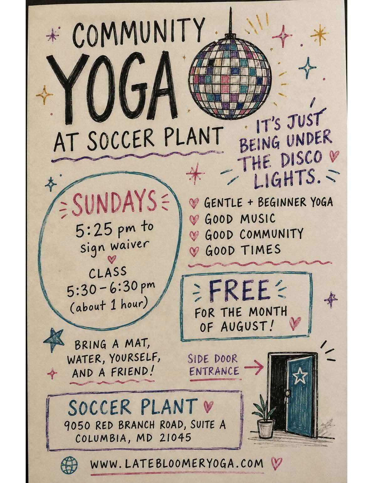 Free Community Yoga Under the Disco Lights