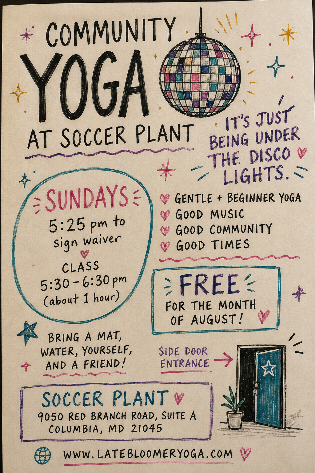 Free Community Yoga Under the Disco Lights