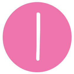 Pink circular button with a white number one in the center.