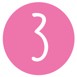 Pink circular background with a large white number 3 in the center.