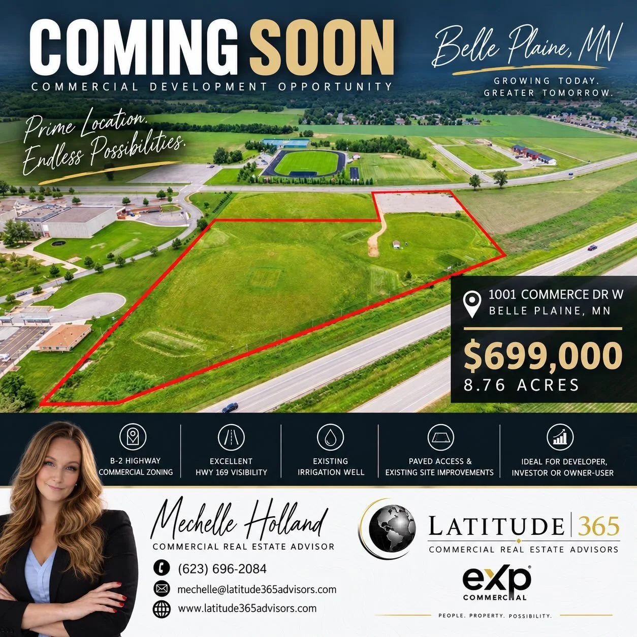 COMING SOON | BELLE PLAINE, MN 🚨

Another commercial opportunity is getting ready to hit the market!

8.76 acres of commercial development land strategically located just off Hwy 169 in Belle Plaine with excellent visibility and access.

📍 1001 Com