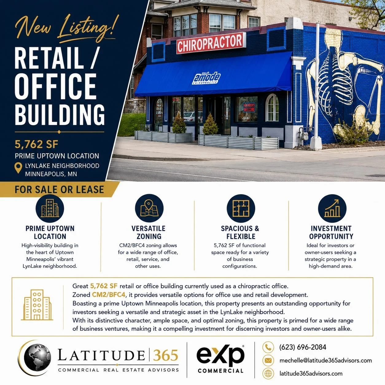 🏢 NEW LISTING | FOR SALE OR LEASE | UPTOWN MINNEAPOLIS

Excited to bring this distinctive 5,762 SF retail/office property to market in Minneapolis&rsquo; vibrant LynLake neighborhood!

Currently configured as a chiropractic office, the property offe