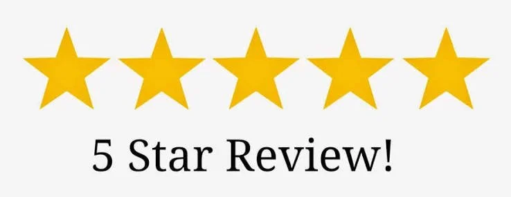 Five yellow stars above the text "5 Star Review!" in black.