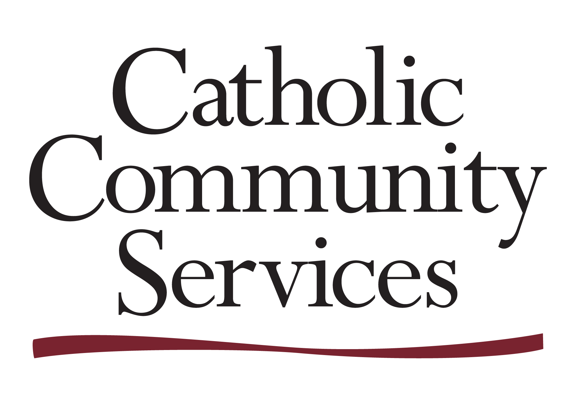 Text that reads 'Catholic Community Services' with a curved red line underneath.