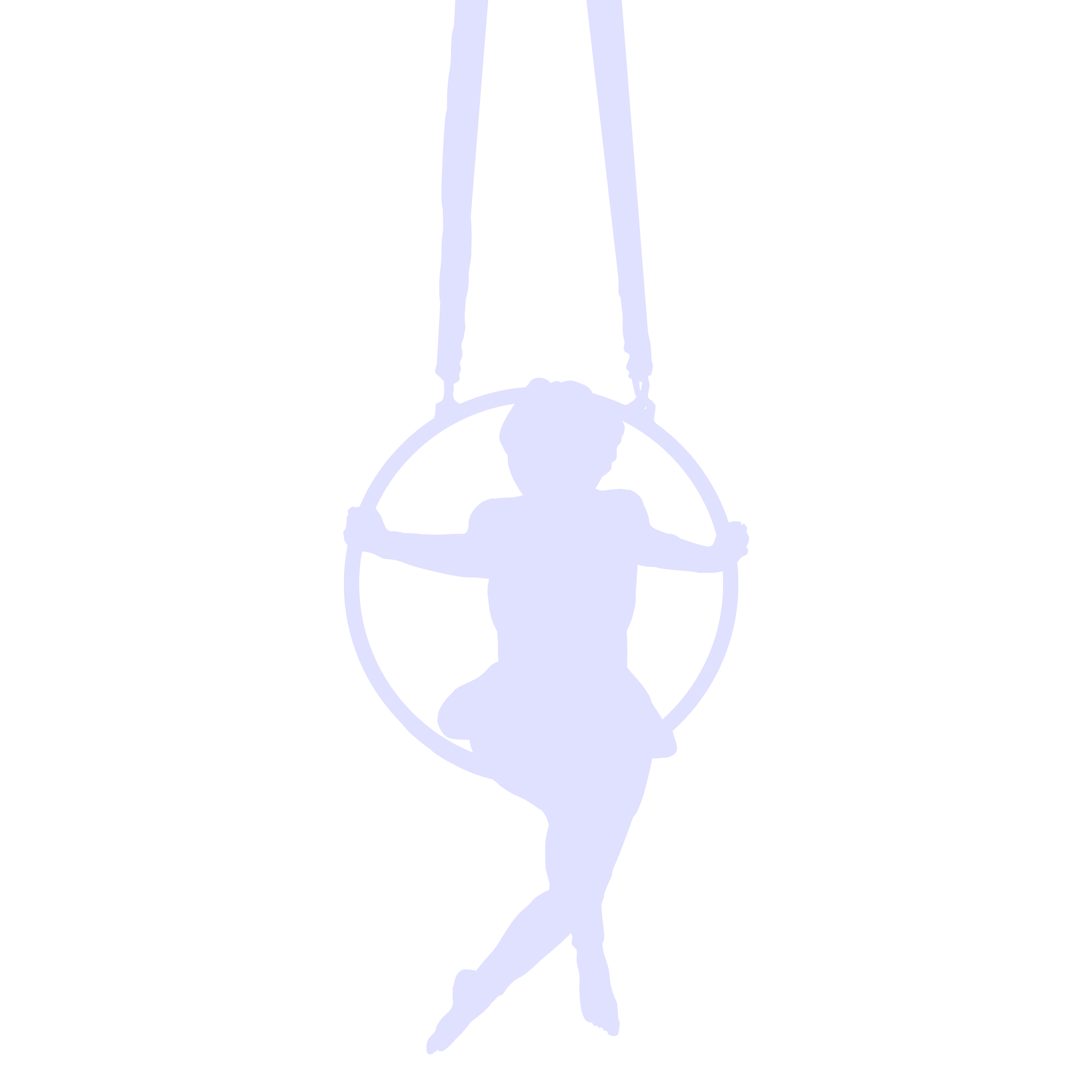 Silhouette of a person standing directly behind an aerial hoop, or lyra