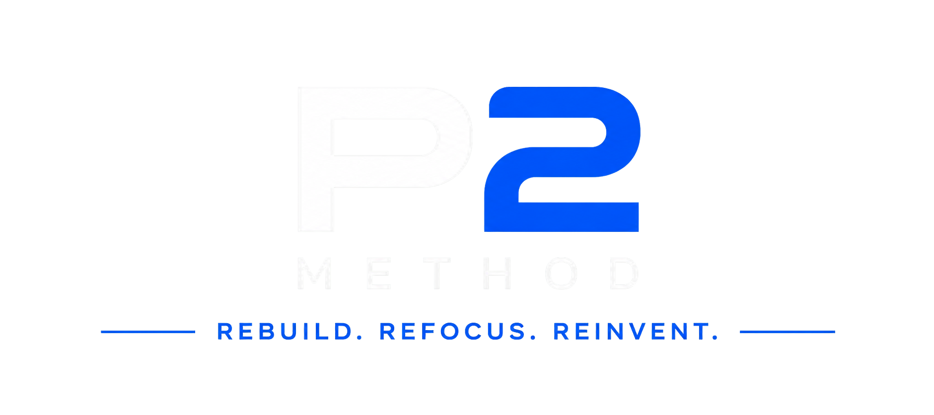 The image features the logo for P2 Metro with a background resembling digital glitch effects in shades of blue, green, and black. The words P2 Metro are prominently displayed, along with the tagline "Rebuild, ReFocus, ReInvent" at the bottom.